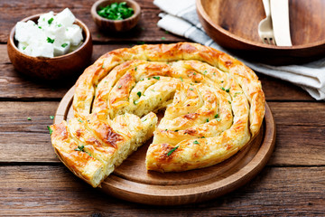 Traditional feta cheese phyllo pastry pie.