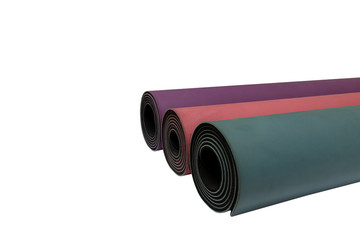 Close up colorful yoga mat isolated on white background