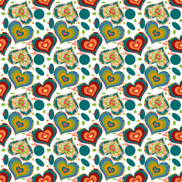 San Valentino, pattern con cuori colorati stile pop art isolati su sfondo bianco