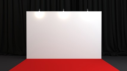 3d render press wall on red carpet. Empty banner backdrop. 3d render