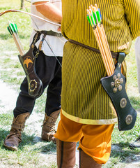 Old style wooden arrows in the case