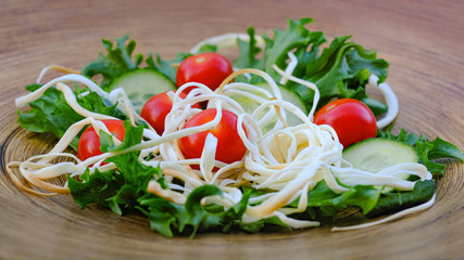 Chechil cheese on the wood bowl