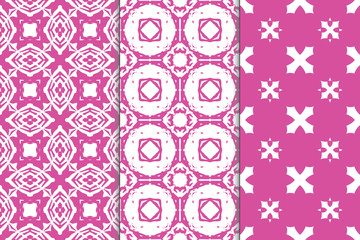 Set of seamless patterns. Stylish graphic patterns on a colored background. Template art textures for printing on fabric, wrapping paper, Wallpaper. Vector ornament