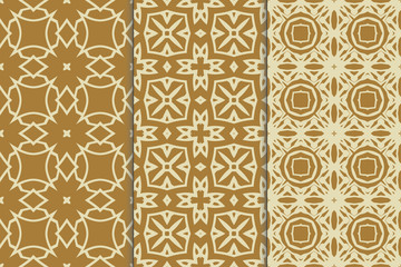 Set of seamless patterns. Stylish graphic patterns on a colored background. Template art textures for printing on fabric, wrapping paper, Wallpaper. Vector ornament