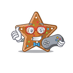 Smiley gamer gingerbread star cartoon mascot style © kongvector