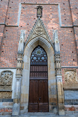 Obraz premium One of the portals of Basilica of St Elisabeth on the old historic part of Wroclaw, capital city of Lower Silesia Province in Poland