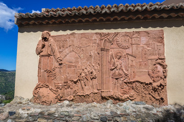 Relief next to Saint Nicholas Church also called Saint Lucy Church in Savoca, small town on Sicily in Italy
