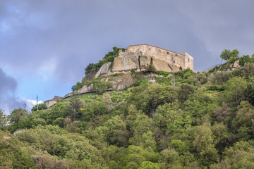 Fototapeta na wymiar Hill with castle ruins of Castiglione di Sicilia town on Sicily Island in Italy
