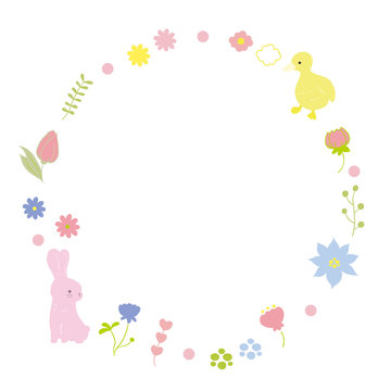 かわいい 丸フレーム 動物 植物 ベビーカラー イラスト Stock Vector Adobe Stock