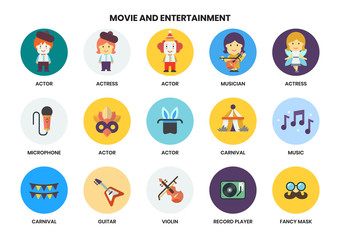 Entertainment icons set for business