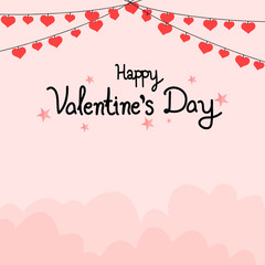Happy Valentines Day hand drawn on pink background. vector illustration 