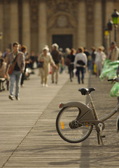 Fototapeta na wymiar rent a bike in Paris city, France. Eco transportation for environment