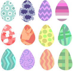 Set of colorful eggs. Easter holiday. Design for flyers, logos, scenery.