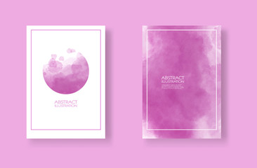 Cards with watercolor elements set. Hand drawn banner element on pink background.