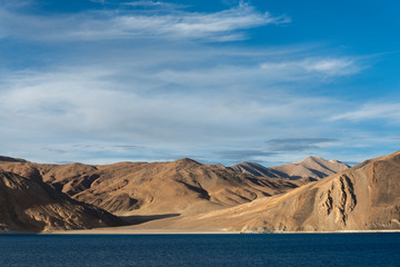 Fototapeta premium Pangong Lake on a Cloudy day in Ladakh, India, Asia