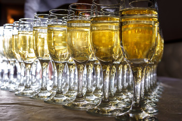 Sparkling wine in glasses on the lumen