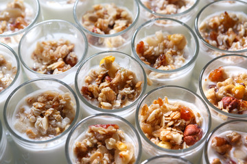 Yogurt in cups sprinkled with nuts
