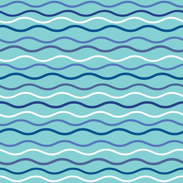 Wavy lines pattern. Vector aqua wave seamless repeat design background.