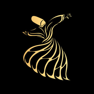 golden sufi whirling on black background clip art preview