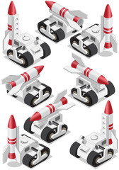 Combat vehicle. Launcher. Isometric. Isolated on white background. Vector illustration.