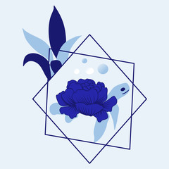 vector illustration with dark blue turtle and geometrcis