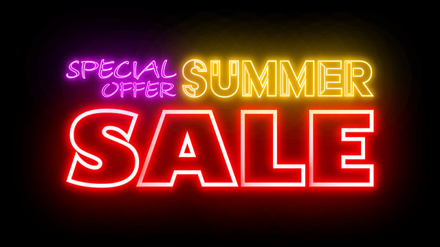 Neon text word letter on the black color brick wall for promotion sale and for clearance sale and for promote sale season.