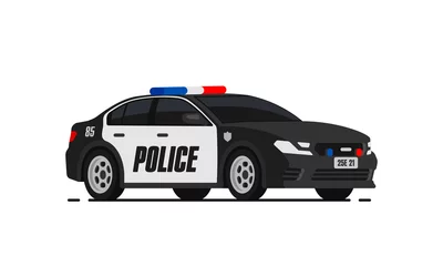 Fotobehang Black police car icon. City patrol transport isolated on the white background. Flat style. © Belozersky