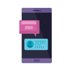 smartphone device with speech bubbles vector illustration design