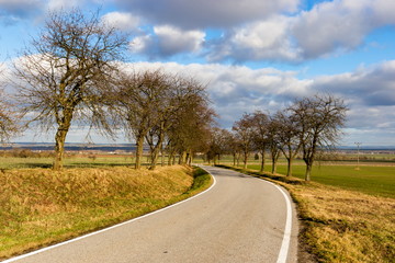 Fototapeta na wymiar Rural asphalt road in South Bohemian region, Czech Republic.