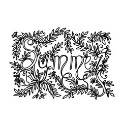 Summer word with floral elements. Hand drawn illustration in doodle style.
