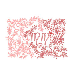 Fototapeta na wymiar Summer word with floral elements. Hand drawn illustration in doodle style.