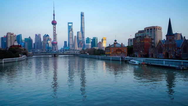 Time-lapse of Shanghai skyline, view from the Bund, China	
