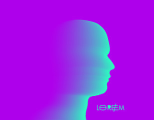 Face side view. Abstract human head silhouette with color gradient. Minimalistic design for business presentations, flyers or posters. 3d vector illustration.