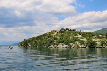 View of one of the islets on the beautiful Lake Ohrid, Republic of North Macedonia