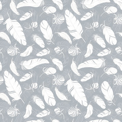 Cotton fabric Feathers seamless pattern. Vector background