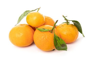 mandarins with leaf isolated on white background