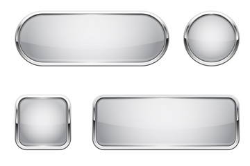 Web buttons. White shiny icons with chrome frame