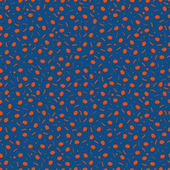 Easter seamless pattern with red little eggs, colorful sprinkles isolated on blue background.Vector