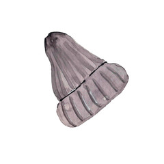 Watercolor gray knitting warm hat. Winter element design isolated on white background.