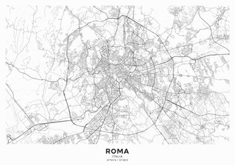 Rome city map poster. Detailed map of Rome (Italy). Transport system of the city. Includes properly grouped map features (water objects, railroads, roads etc). - 314648787