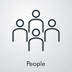 Símbolo trabajo en equipo. Icono plano lineal grupo de gente formando una cruz en fondo gris