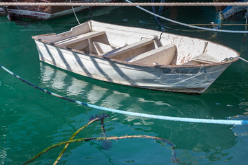 An old fishing boat in the harbor