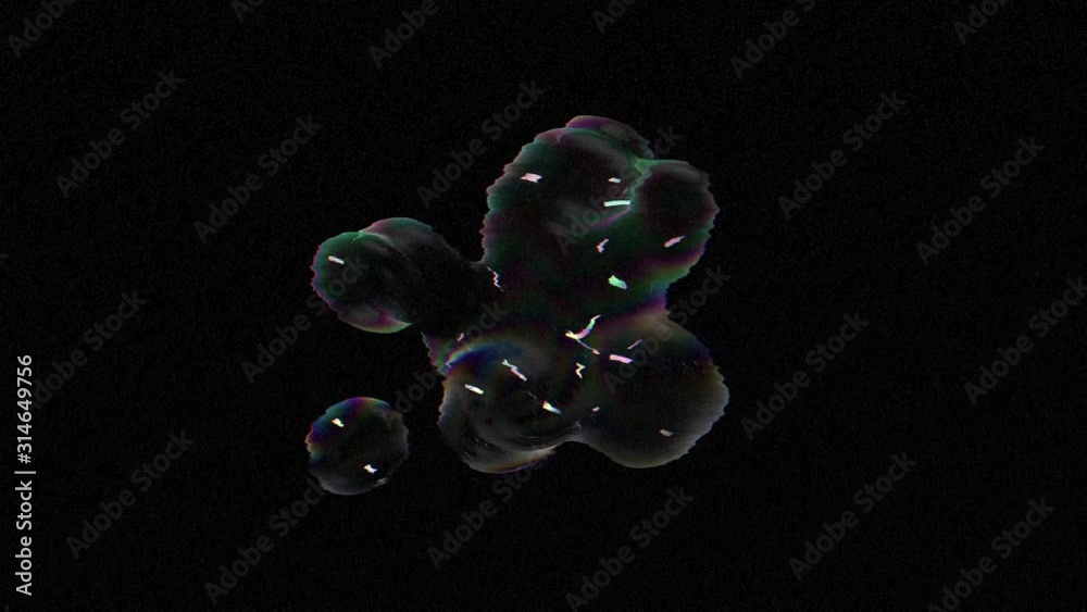 Aufkleber Abstract 3d geometric art with fluid floating liquid blobs, soap bubbles. motion graphic with glitch effect.