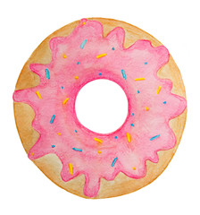  watercolor donut, sweet, color, pink, children’s illustration, sketch