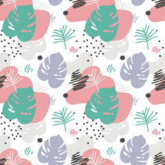 Seamless colorful vector floral pattern with leaves and plants