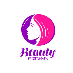 Beauty Salon Logo. Portrait of beautiful young woman or girl vector illustration