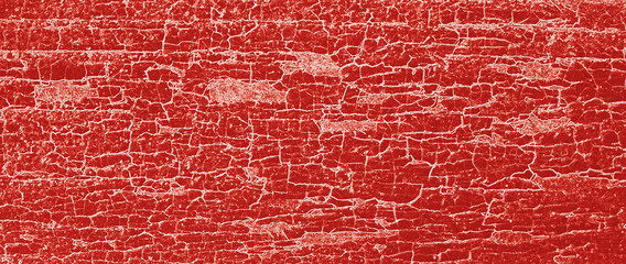 Illustration of wood grunge board with pattern of peeling red paint. Maroon covering. Old cracked plaster on wall, timber. Abstract background of painted wooden fence. Vintage backdrop for banner