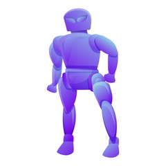 Violet robot icon. Cartoon of violet robot vector icon for web design isolated on white background