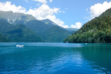 view of the Abkhaz mountains and the blue lake of Ritz