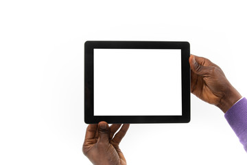 African man holding a tablet computer in his hand